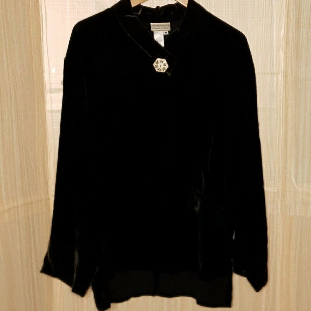 Coldwater Creek Womens Black Brown Crushed Velvet Silk Blend Flowy Top Medium